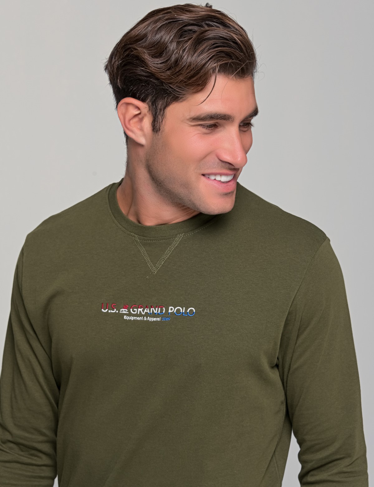 Us Grand Polo ανδρική χακί μακρυμάνικη μπλούζα με τύπωμα UST541Q φωτογραφία